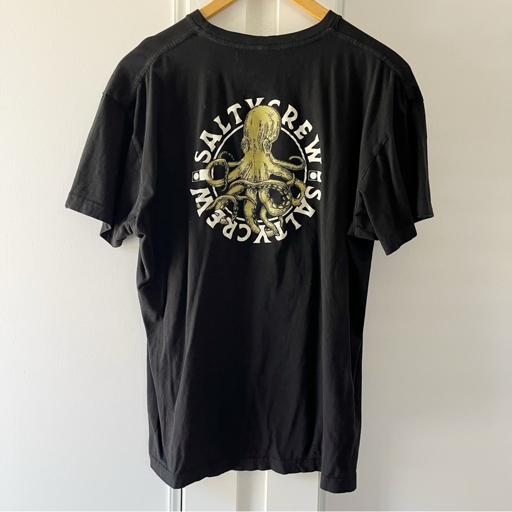 Salty Crew Black Tee with Gold Octopus Graphic